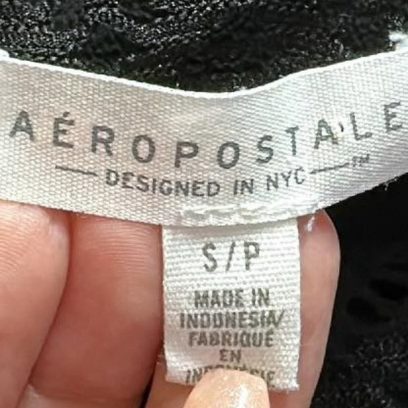 Aeropostale Stretch Woven Pointelle Back Long Sleeve Crewneck Tee Size S - Picture 5 of 6